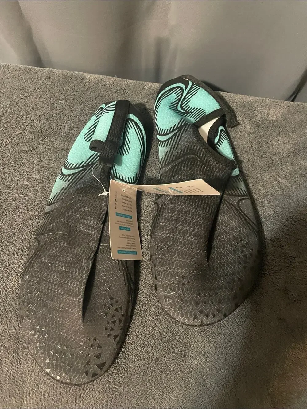 Men's Black and Teal Slip-On Water Shoes